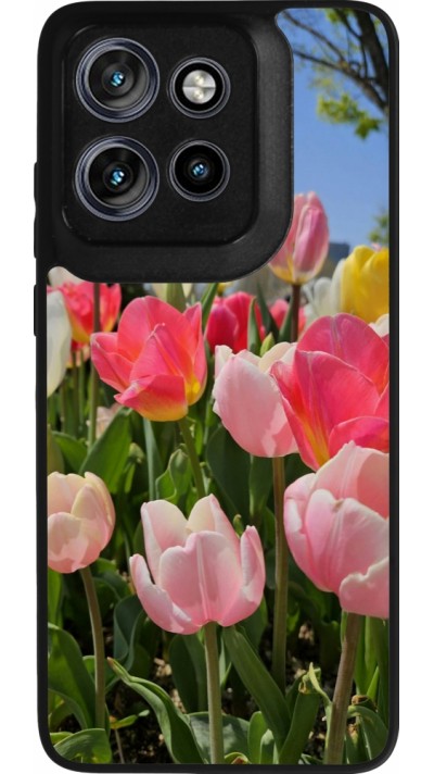 Coque Motorola Moto S50 - Silicone rigide noir Tulips Spring 2026
