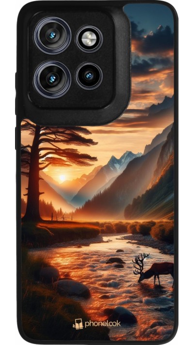 Motorola Moto S50 Case Hülle - Silikon schwarz Tal Sonnenuntergang Hirsch Baum