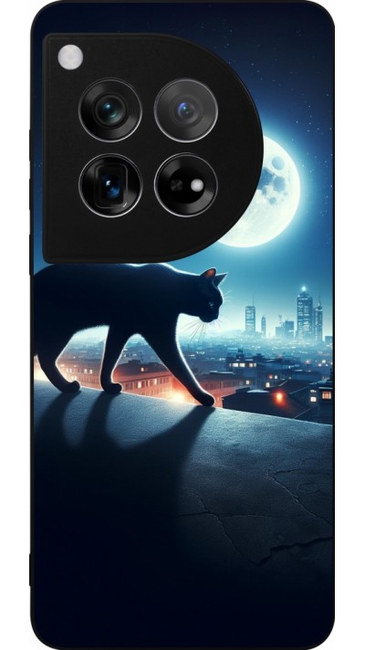 OnePlus 12 Case Hülle - Silikon schwarz Schwarze Katze unter dem Vollmond