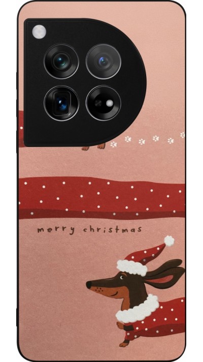 Coque OnePlus 12 - Silicone rigide noir Christmas 25 Teckel Merry Xmas