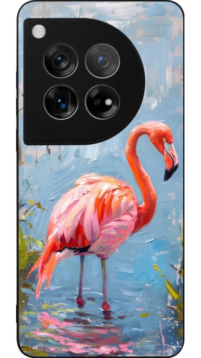 OnePlus 12 Case Hülle - Silikon schwarz Paint Flamingo