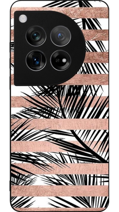 OnePlus 12 Case Hülle - Silikon schwarz Palm trees gold stripes
