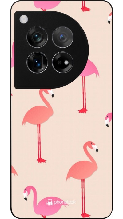OnePlus 12 Case Hülle - Silikon schwarz Pink Flamingos Pattern