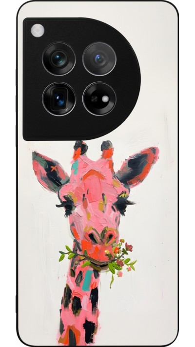 OnePlus 12 Case Hülle - Silikon schwarz Pink Girafe Paint