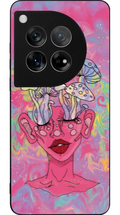 OnePlus 12 Case Hülle - Silikon schwarz Psychedelic pink mushroom