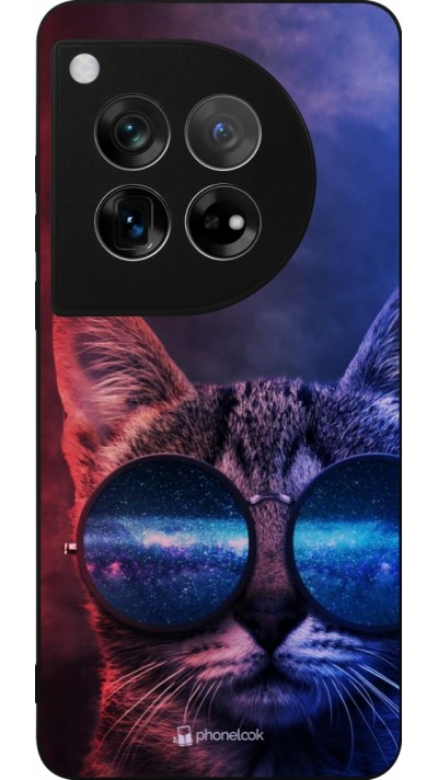 OnePlus 12 Case Hülle - Silikon schwarz Red Blue Cat Glasses