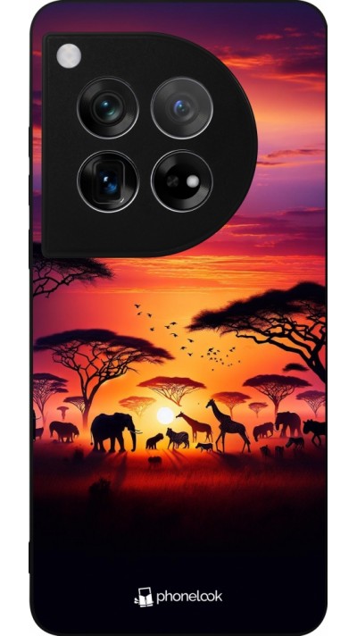 OnePlus 12 Case Hülle - Silikon schwarz Safari Sonnenuntergang Wildtiere