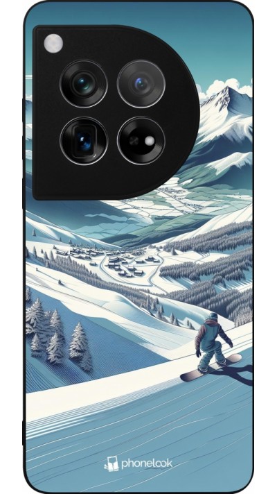 OnePlus 12 Case Hülle - Silikon schwarz Snowboarder Berg