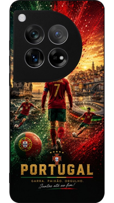 Coque OnePlus 12 - Silicone rigide noir Football Portugal splash 2026