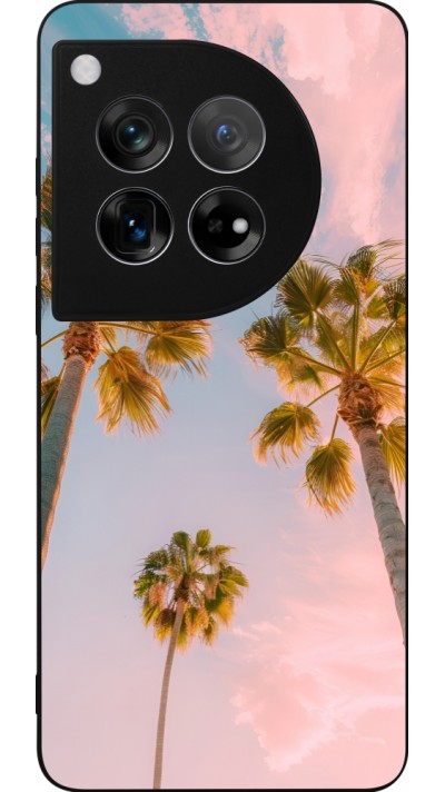 Coque OnePlus 12 - Silicone rigide noir Summer 2025 Palmiers