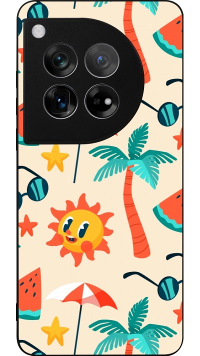 Coque OnePlus 12 - Silicone rigide noir Summer 2025 Pattern soleil