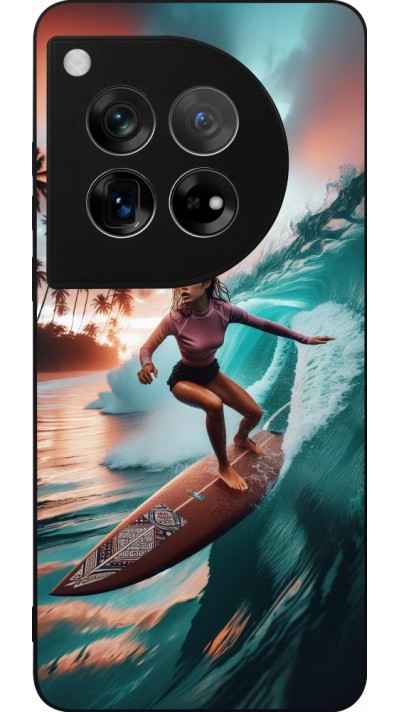 Coque OnePlus 12 - Silicone rigide noir Surfeuse Balinaise