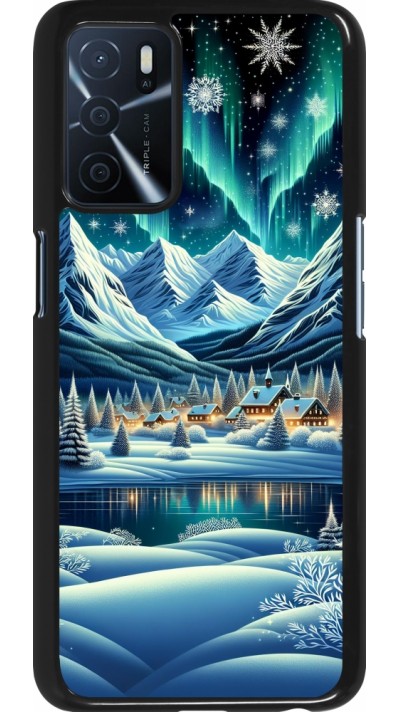 OPPO A16s Case Hülle - Verschneites Bergdorf am See in der Nacht