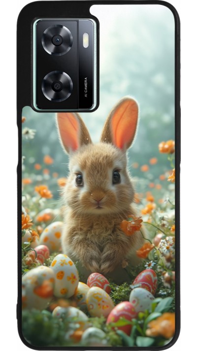 OPPO A57 5G Case Hülle - Silikon schwarz Easter 2026 Rabbit in the garden