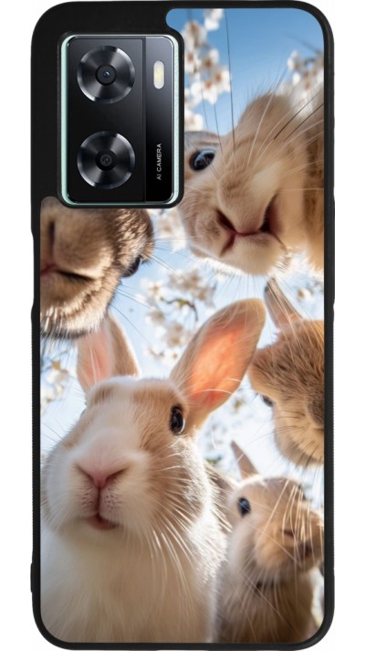 OPPO A57 5G Case Hülle - Silikon schwarz Easter 2026 Rabbits