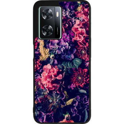 OPPO A57 5G Case Hülle - Silikon schwarz Flowers Dark