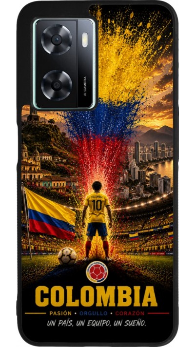Coque OPPO A57 5G - Silicone rigide noir Football Colombie splash 2026