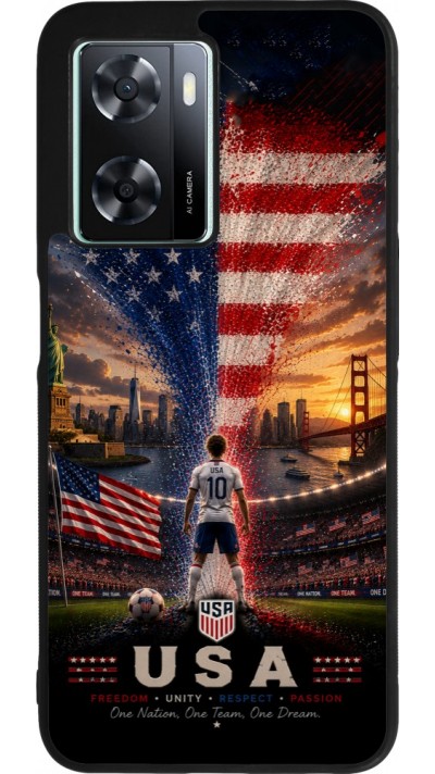 Coque OPPO A57 5G - Silicone rigide noir Football États-Unis splash 2026