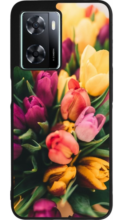 Coque OPPO A57 5G - Silicone rigide noir Bouquet of tulips Spring 2026