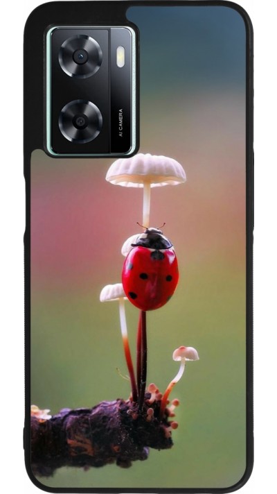 Coque OPPO A57 5G - Silicone rigide noir Ladybird on a mushroom Spring 2026
