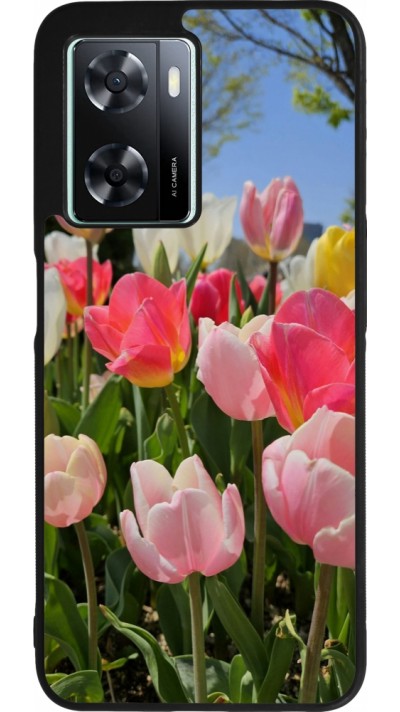 Coque OPPO A57 5G - Silicone rigide noir Tulips Spring 2026