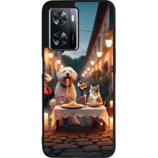 OPPO A57 5G Case Hülle - Silikon schwarz Valentin 2024 Hund & Katze Kerzenlicht