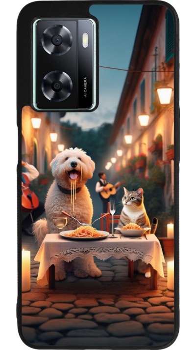 OPPO A57 5G Case Hülle - Silikon schwarz Valentin 2024 Hund & Katze Kerzenlicht