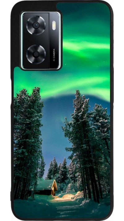 Coque OPPO A57 5G - Silicone rigide noir Winter 22 Northern Lights