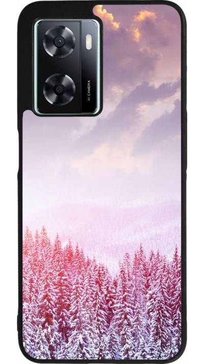 Coque OPPO A57 5G - Silicone rigide noir Winter 22 Pink Forest