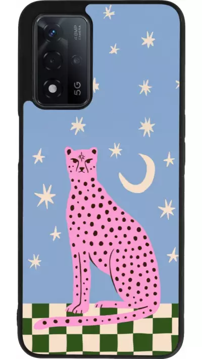 Coque OPPO A93s 5G - Silicone rigide noir Pink leopard with stars 2026