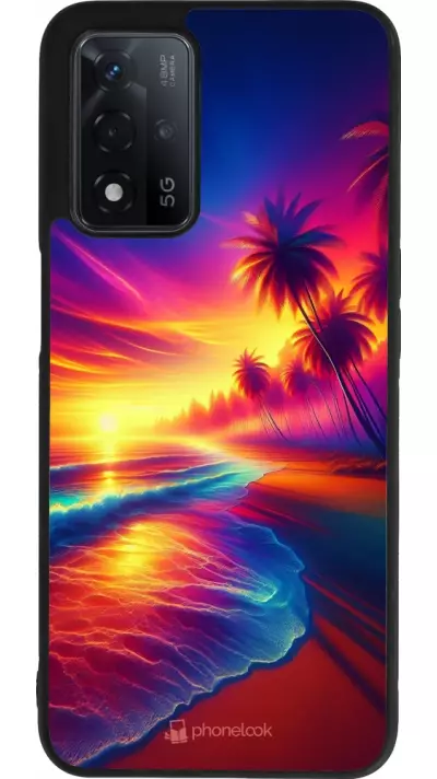 Coque OPPO A93s 5G - Silicone rigide noir Plage coucher soleil flashy