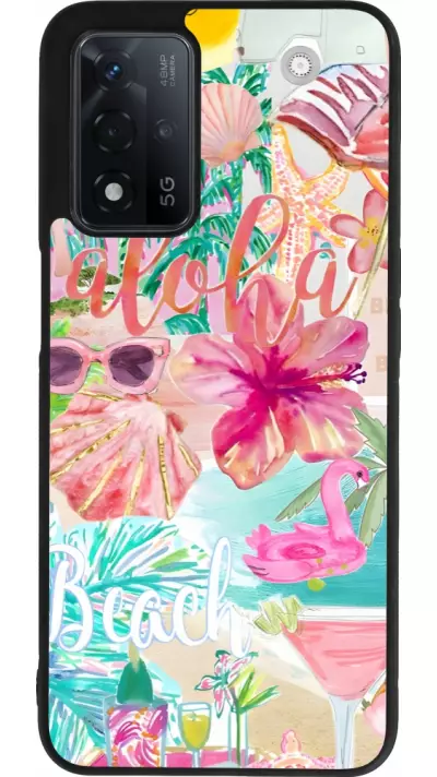 Coque OPPO A93s 5G - Silicone rigide noir Preppy Collage Aloha