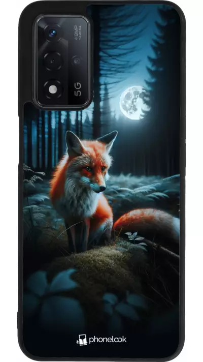 Coque OPPO A93s 5G - Silicone rigide noir Renard lune forêt