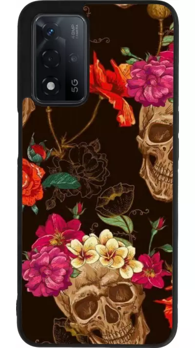 Coque OPPO A93s 5G - Silicone rigide noir Skulls and flowers