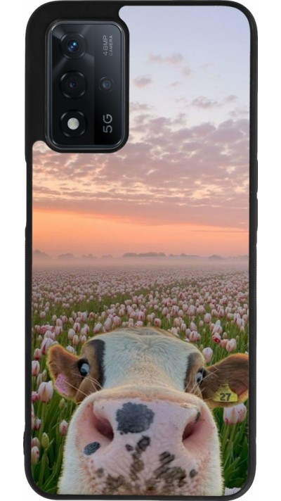 OPPO A93s 5G Case Hülle - Silikon schwarz Cow with tulips Spring 2026