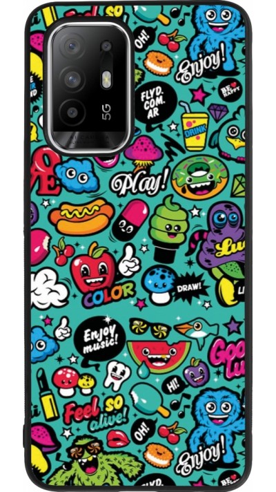 OPPO F19 Pro+ Case Hülle - Silikon schwarz Cartoons old school