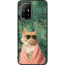 OPPO F19 Pro+ Case Hülle - Silikon schwarz Cat Summer Palms