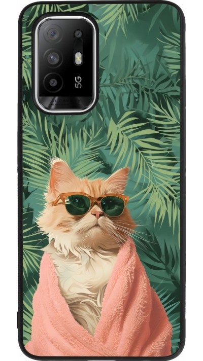 OPPO F19 Pro+ Case Hülle - Silikon schwarz Cat Summer Palms