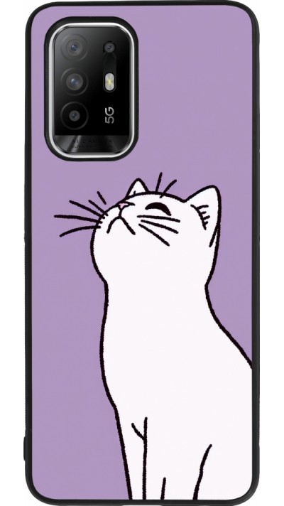 OPPO F19 Pro+ Case Hülle - Silikon schwarz Chat auf lila Hintergrund