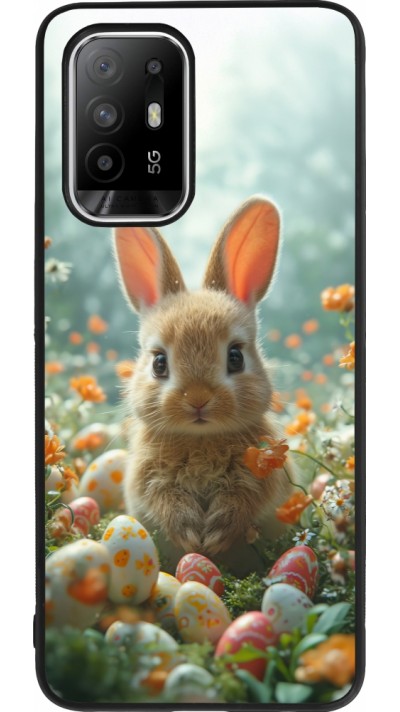 OPPO F19 Pro+ Case Hülle - Silikon schwarz Easter 2026 Rabbit in the garden