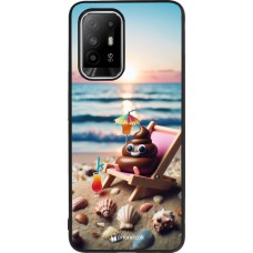 OPPO F19 Pro+ Case Hülle - Silikon schwarz Kackhaufen Emoji auf Liegestuhl