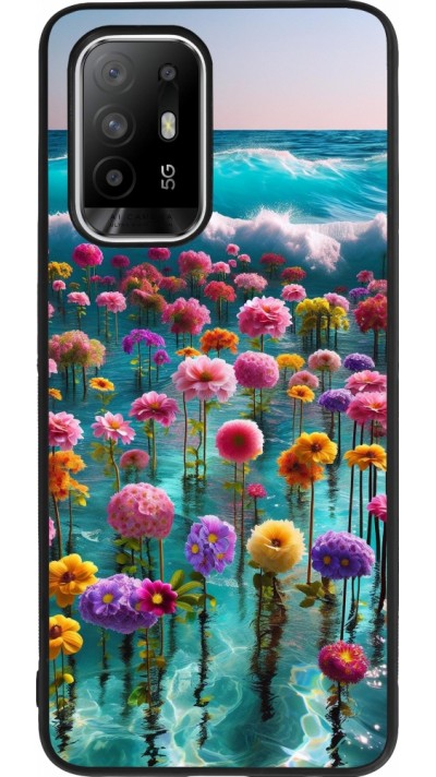 OPPO F19 Pro+ Case Hülle - Silikon schwarz Blumenmeer Wellen
