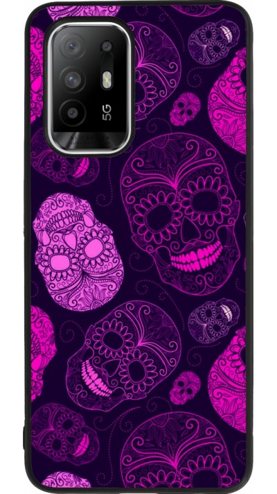 OPPO F19 Pro+ Case Hülle - Silikon schwarz Halloween 2023 pink skulls