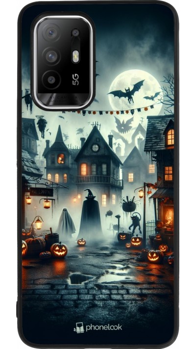 OPPO F19 Pro+ Case Hülle - Silikon schwarz Halloween Spukstadt