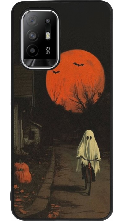 OPPO F19 Pro+ Case Hülle - Silikon schwarz Halloween 2025 Ghost on a bicycle