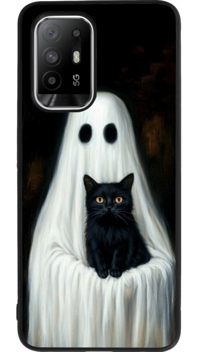 OPPO F19 Pro+ Case Hülle - Silikon schwarz Halloween 2025 Ghost with black cat