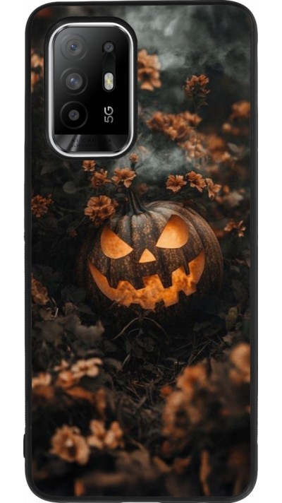 OPPO F19 Pro+ Case Hülle - Silikon schwarz Halloween 2025 Pumpkin with flowers