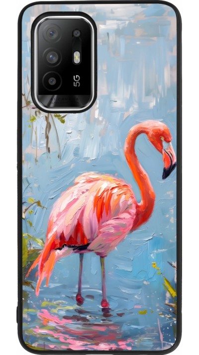 OPPO F19 Pro+ Case Hülle - Silikon schwarz Paint Flamingo