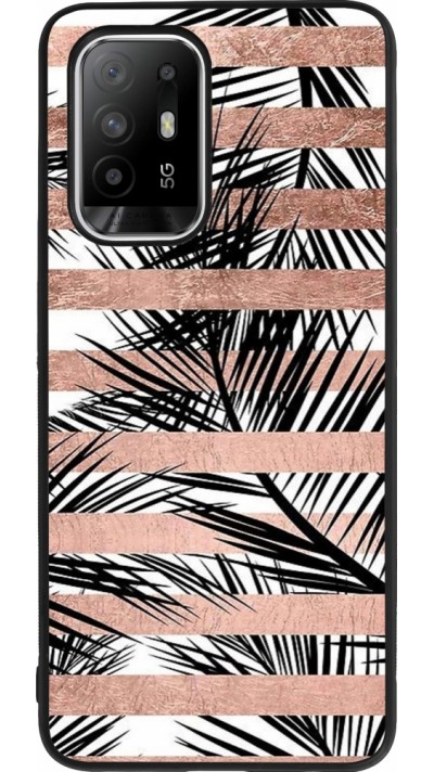OPPO F19 Pro+ Case Hülle - Silikon schwarz Palm trees gold stripes