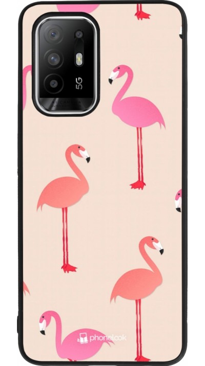 OPPO F19 Pro+ Case Hülle - Silikon schwarz Pink Flamingos Pattern